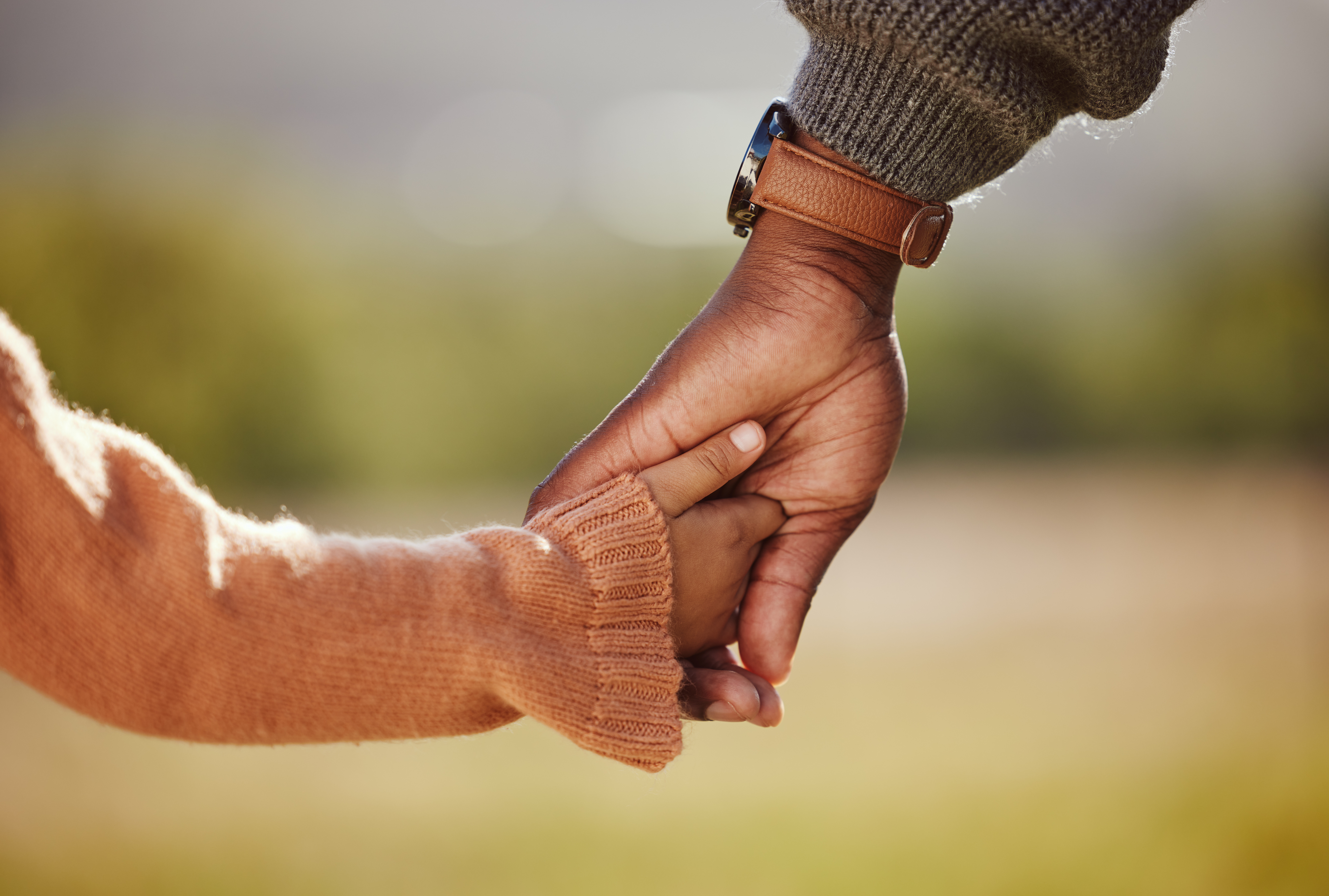 Girl holding hands with father